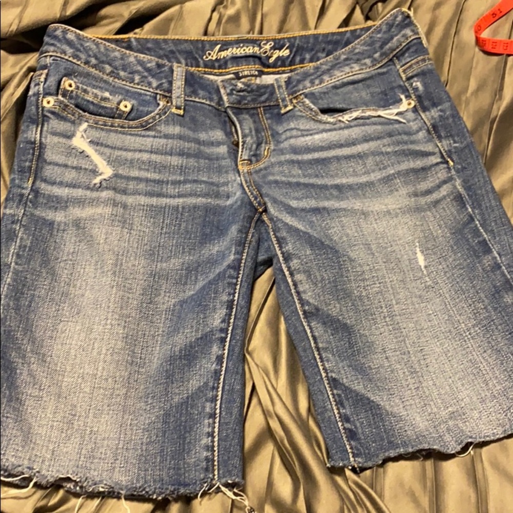 Cut off long denim shorts